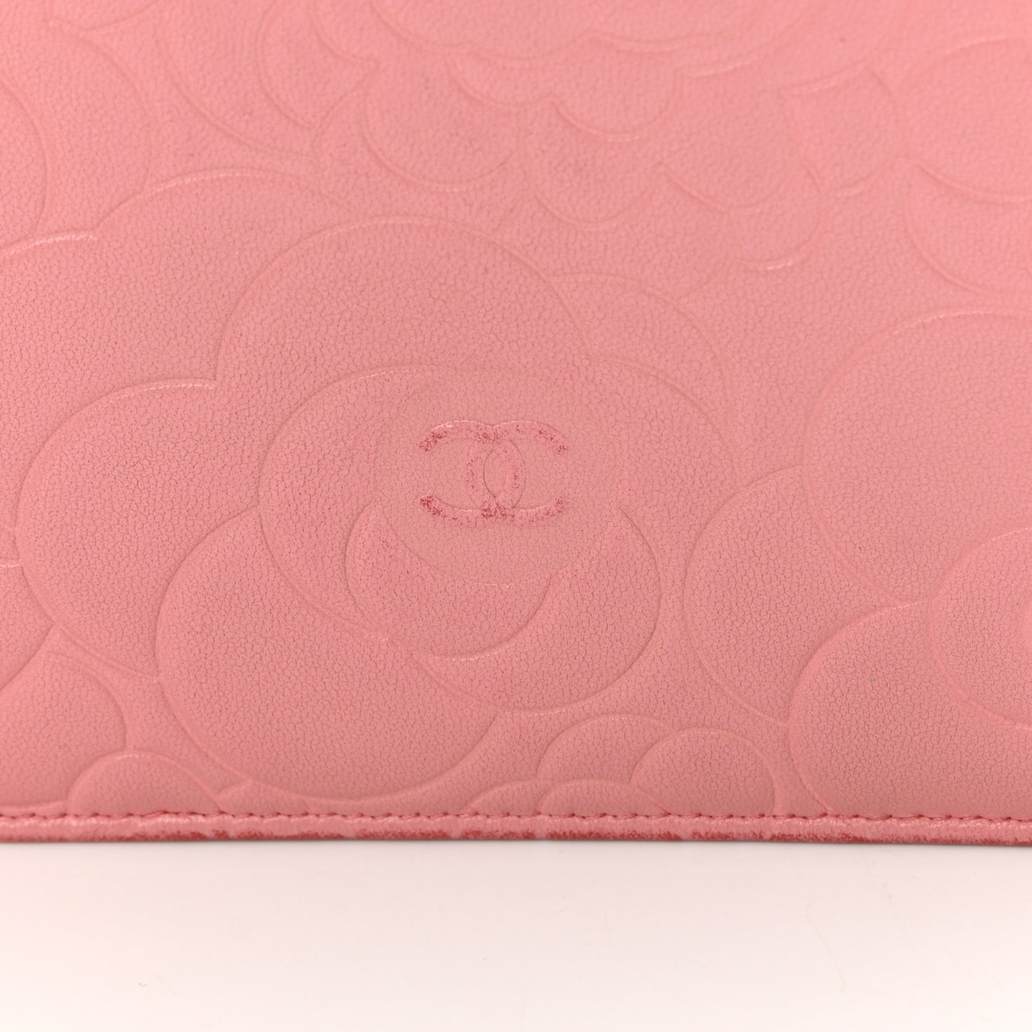 Lambskin Camellia Embossed Wallet On Chain WOC Pink