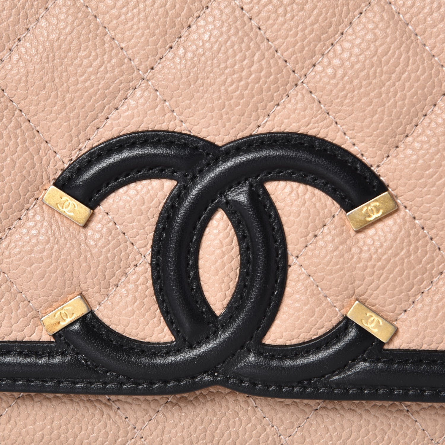 Chanel Caviar Quilted CC Filigree Wallet On Chain WOC Beige Black 10 of 11