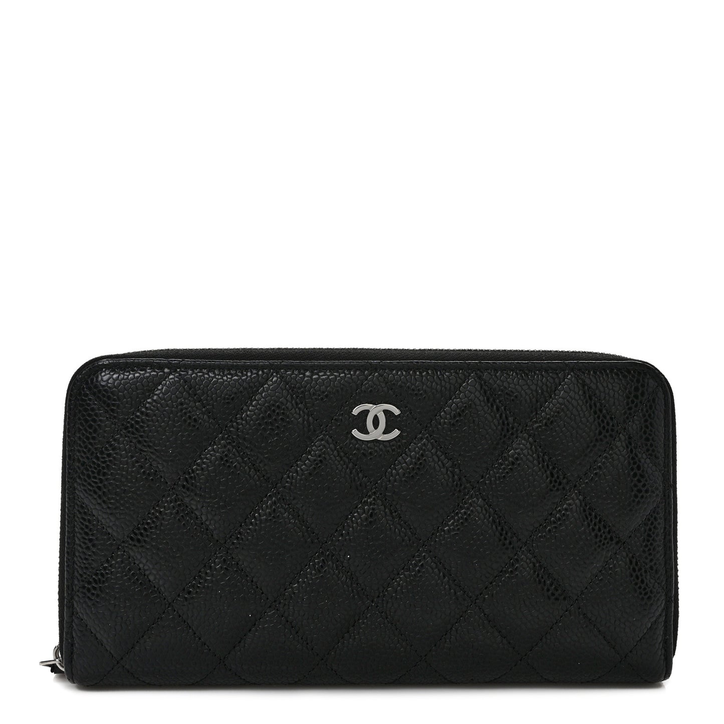 Caviar Quilted Large Gusset Zip Around Wallet Black