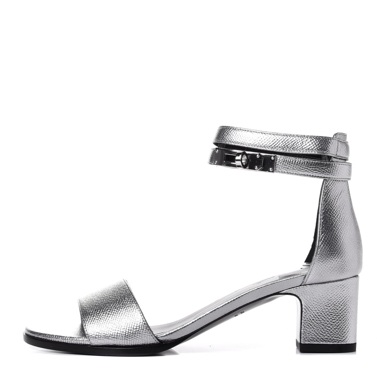 Metallic Epsom Manege Sandals 36.5 Gris Argente