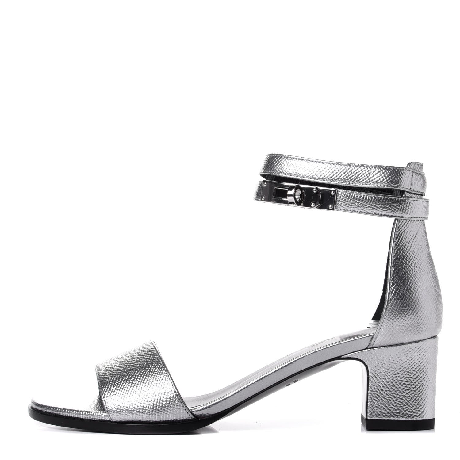 Hermes Metallic Epsom Manege Sandals 36.5 Gris Argente 1 of 10