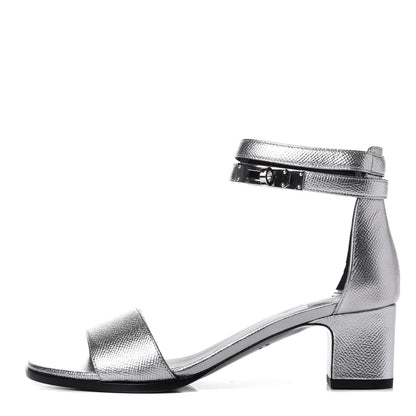 Hermes Metallic Epsom Manege Sandals 36.5 Gris Argente 1 of 10