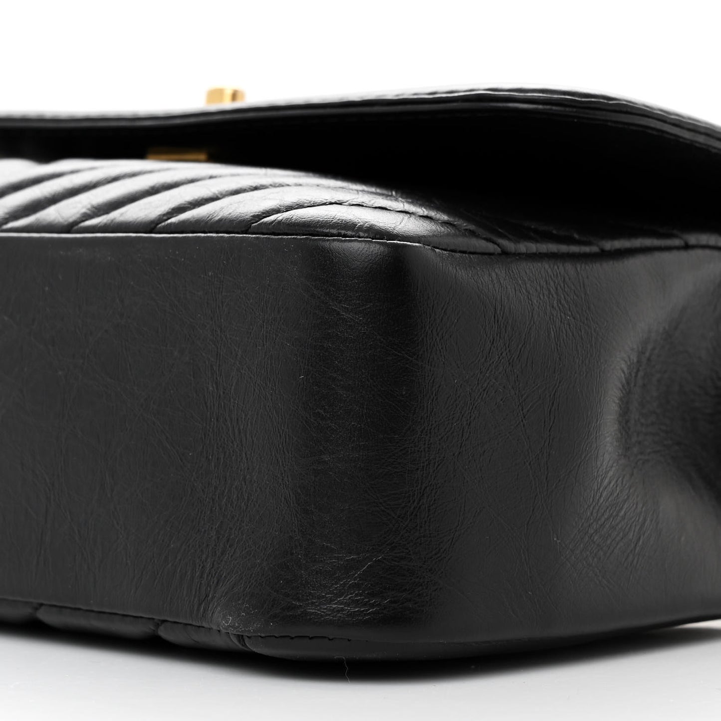Calfskin Chevron Quilted Top Handle Flap Black