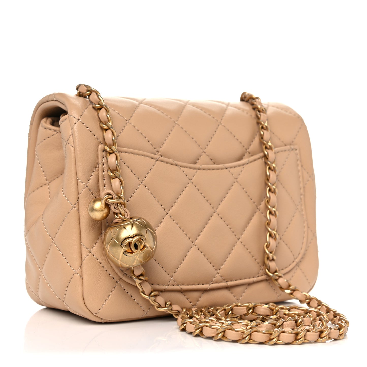 Lambskin Quilted Mini Pearl Crush Flap Beige