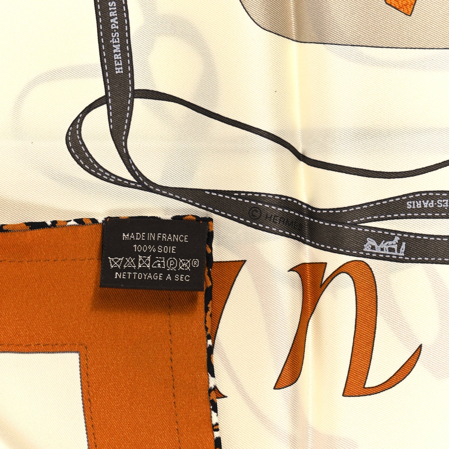 Hermes Vintage Silk Monsieur Et Madame Scarf 70 Caramel Creme Marron 3 of 3