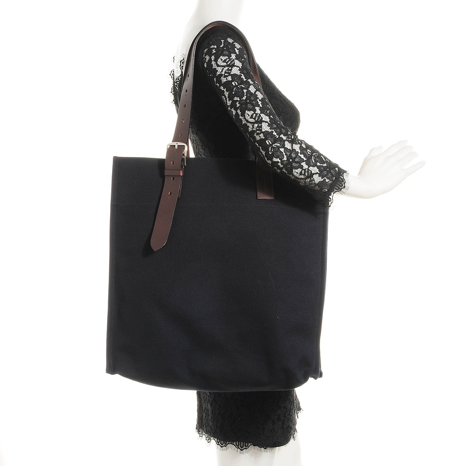 Hermes Canvas Calfskin Etriviere Shopping Tote Black 2 of 8
