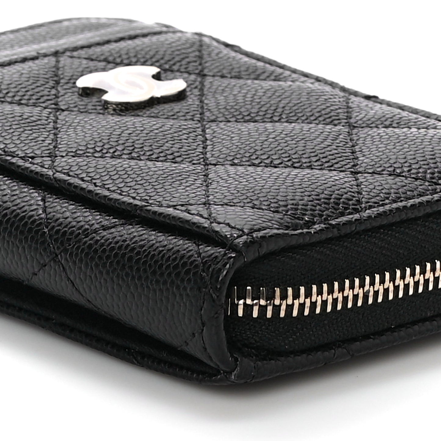 Caviar Quilted Zip Card Holder Black