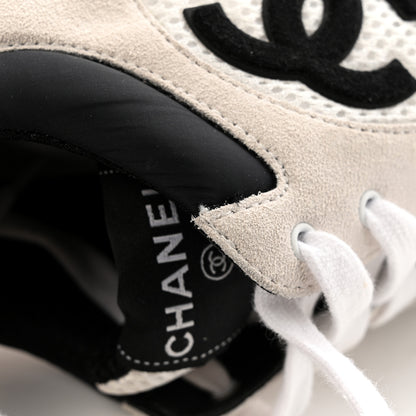 Chanel Mesh Suede Calfskin Grained Calfskin Womens CC Sneakers 39.5 White Black 12 of 13