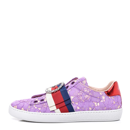 Gucci Lace Crystal Sylvie Web Flower Leaf Womens Ace Sneakers 36.5 Wisteria Perfect Pink 1 of 10