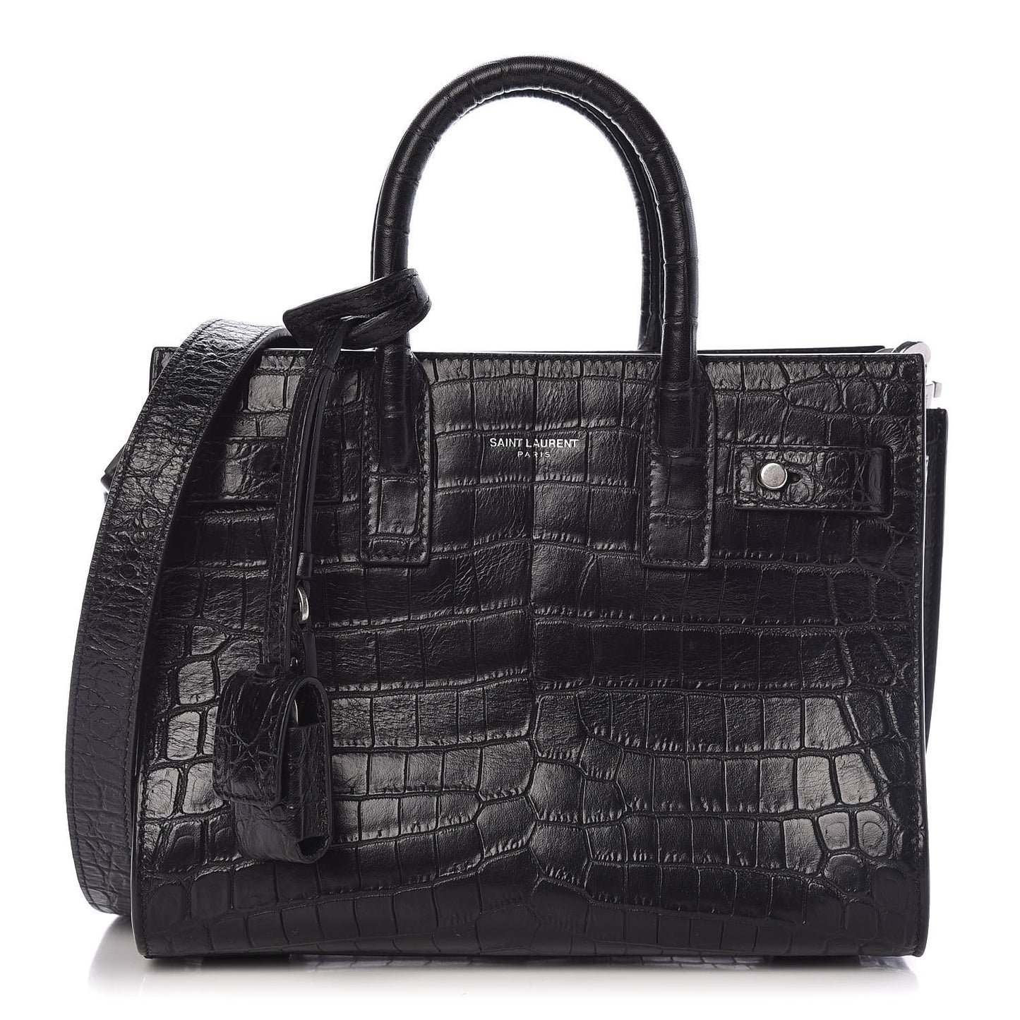 Calfskin Crocodile Embossed Nano Supple Sac De Jour Black