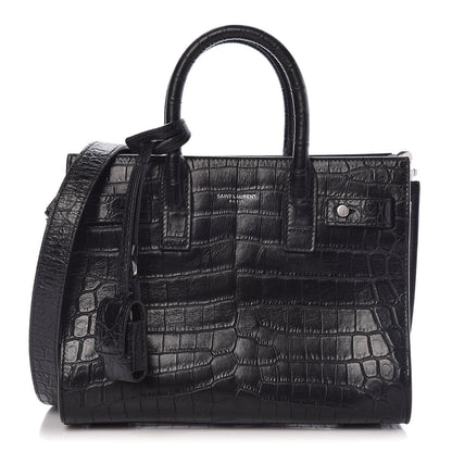 Saint Laurent Calfskin Crocodile Embossed Nano Supple Sac De Jour Black 1 of 10
