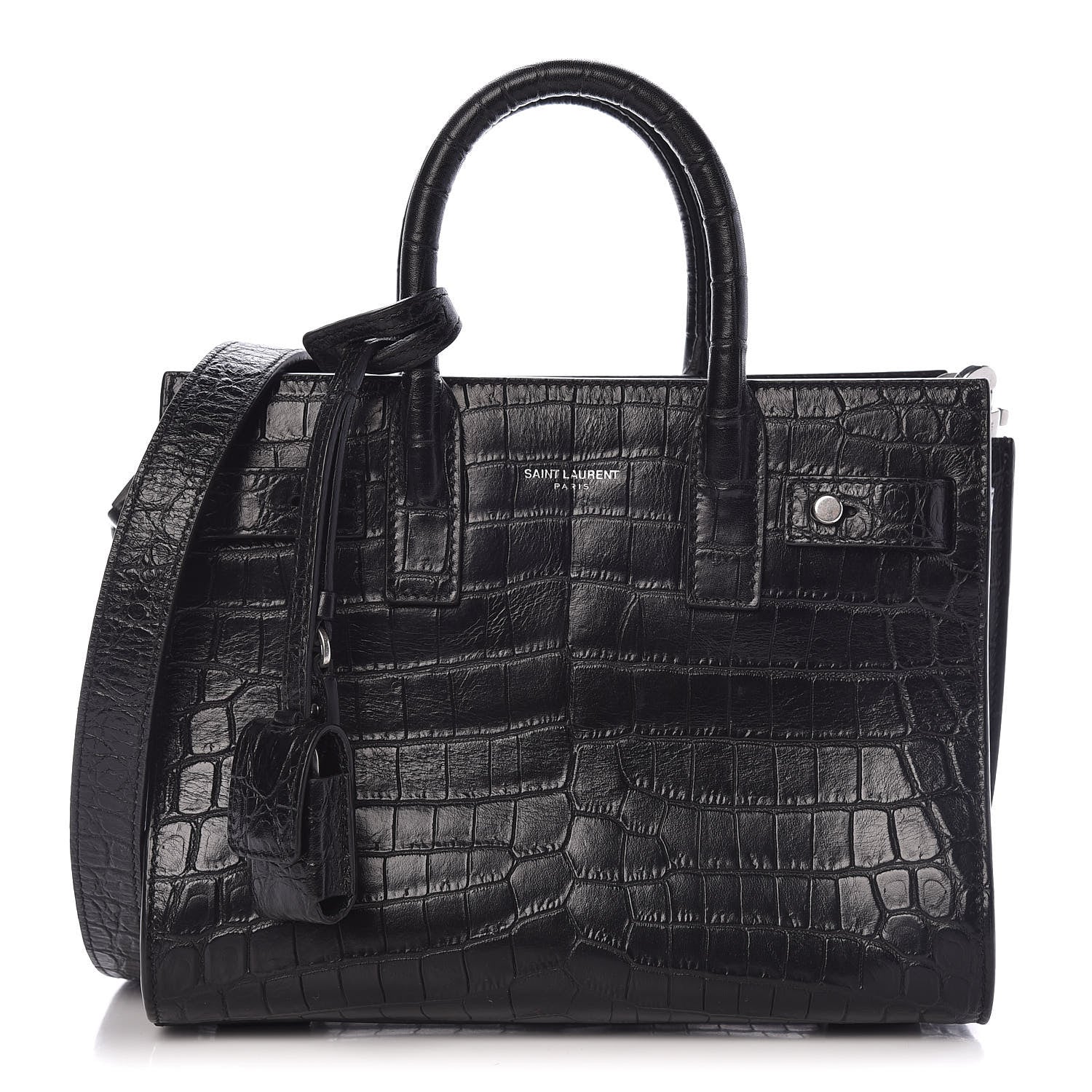 Saint Laurent Calfskin Crocodile Embossed Nano Supple Sac De Jour Black 1 of 10