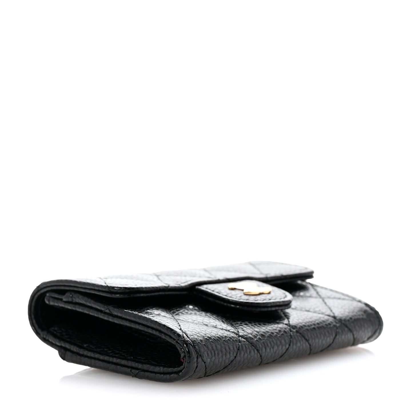 Caviar Quilted Flap Card Holder Wallet Black