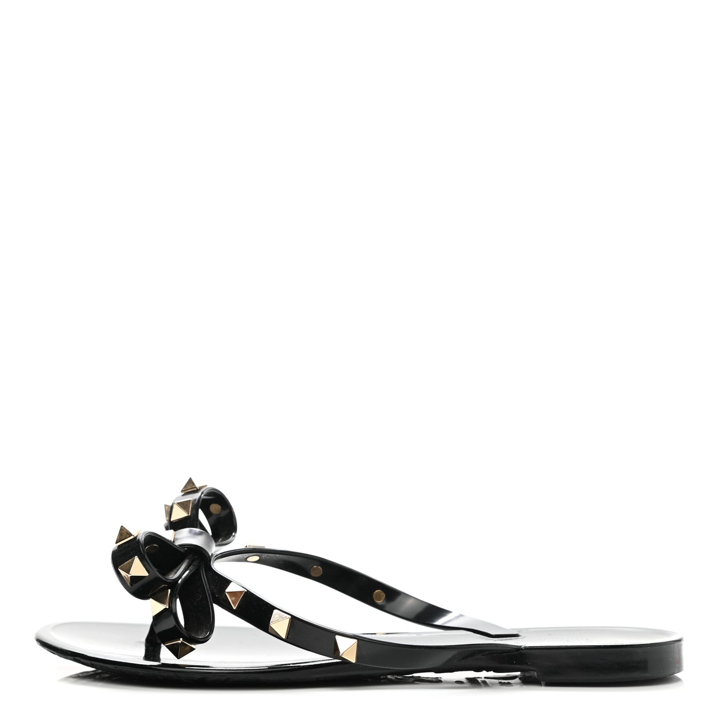PVC Jelly Rockstud Bow Thong Sandals 35 Black