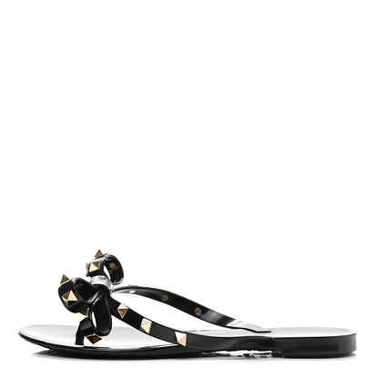 Valentino Garavani PVC Jelly Rockstud Bow Thong Sandals 35 Black 1 of 9