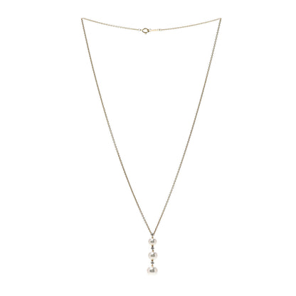 Mikimoto 18K Yellow Gold Diamond Akoya Pearl 5-7.5mm Three Pearl Drop Pendant Necklace 3 of 6