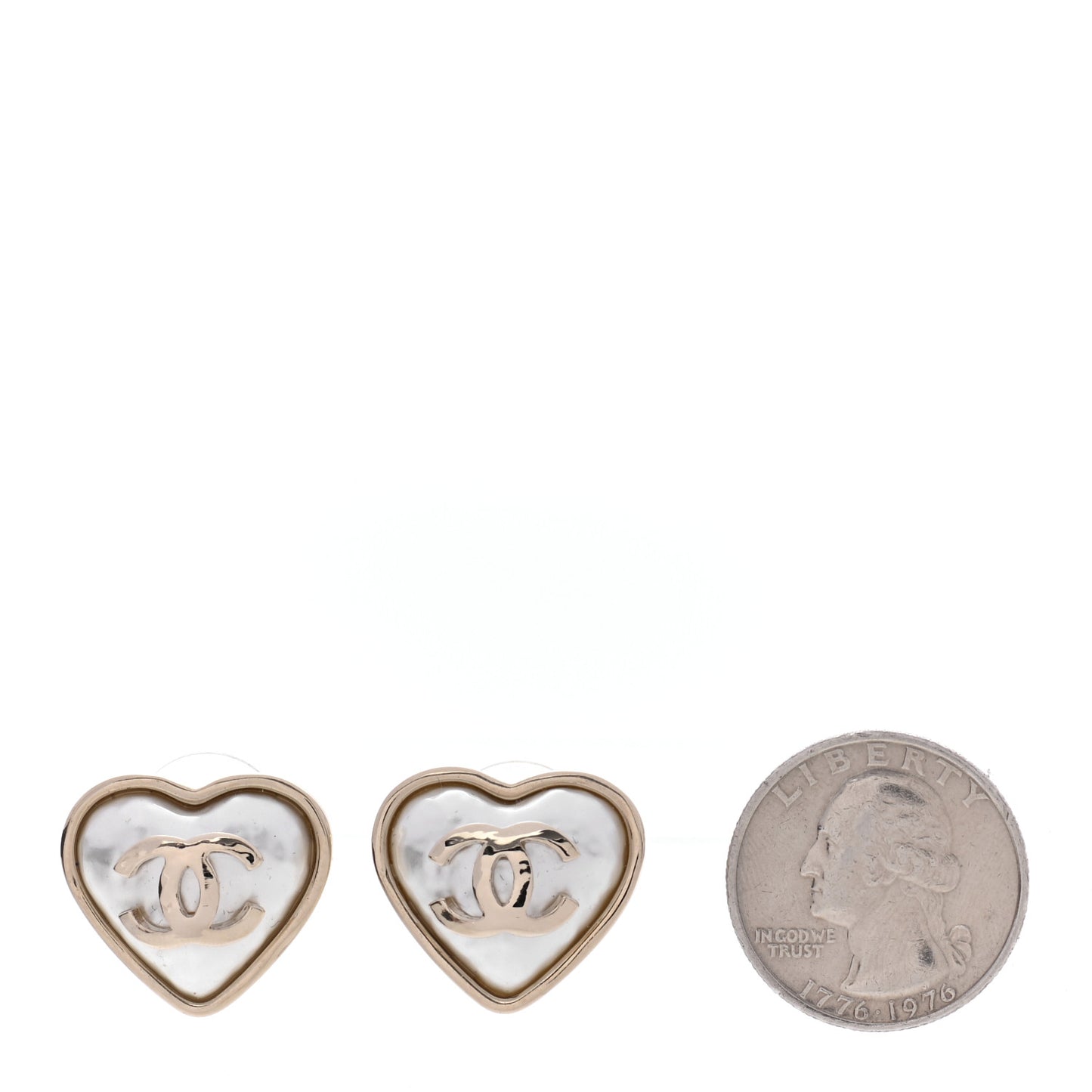 Pearl CC Heart Earrings Gold