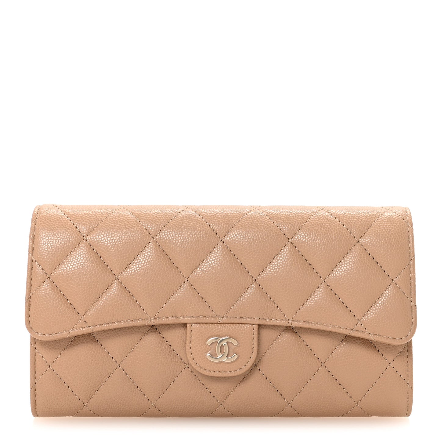 Caviar Quilted Large Gusset Flap Wallet Beige