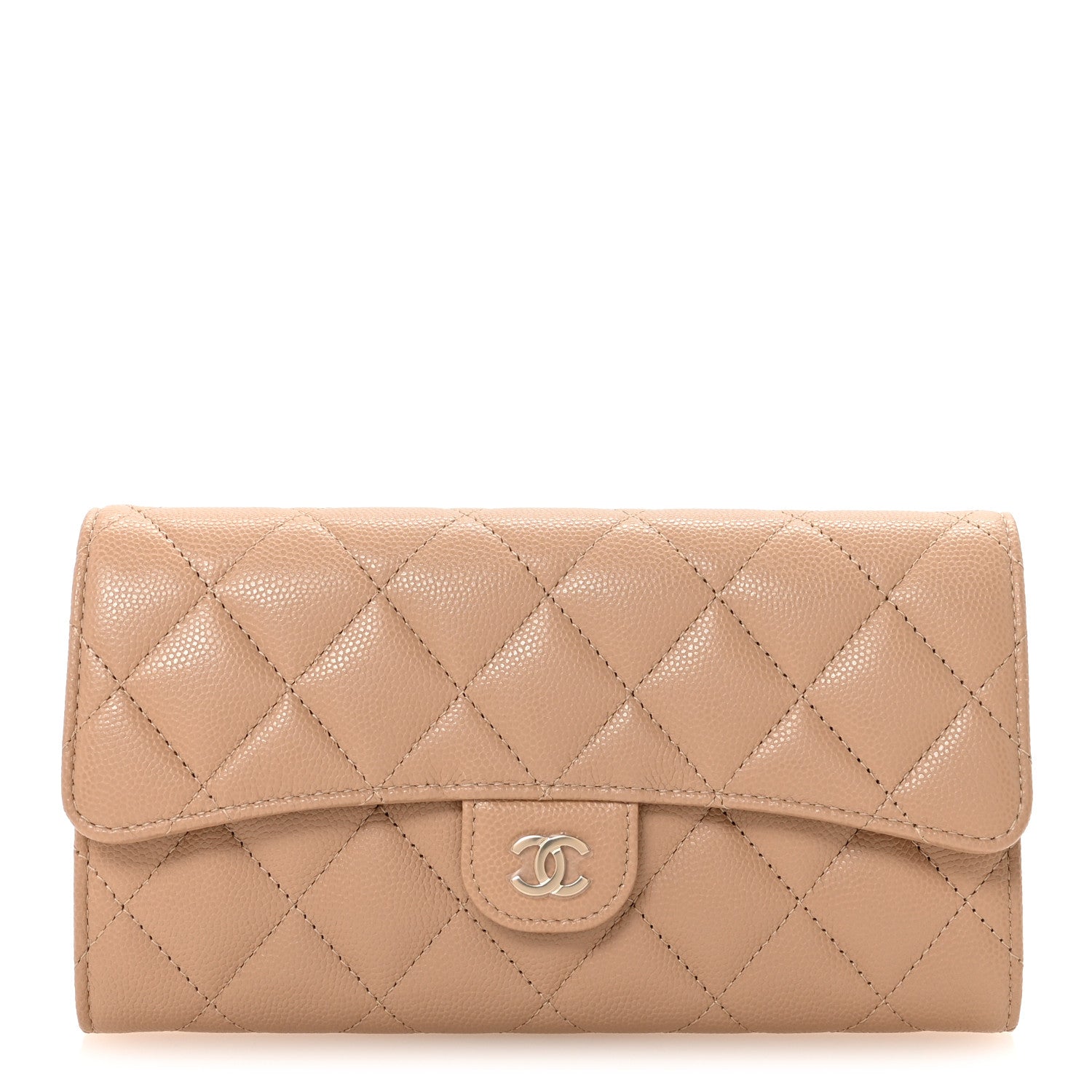 Chanel Caviar Quilted Large Gusset Flap Wallet Beige 1 of 9