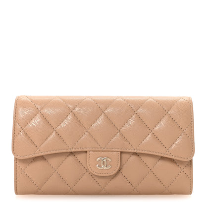 Chanel Caviar Quilted Large Gusset Flap Wallet Beige 1 of 9