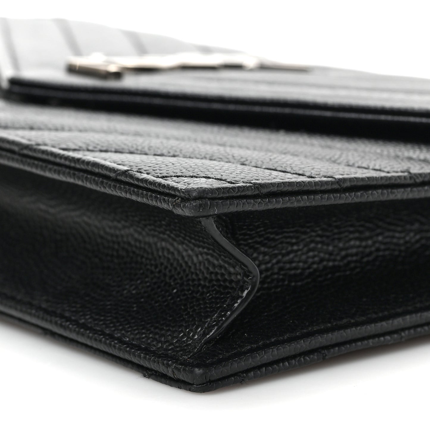 Grain De Poudre Matelasse Chevron Monogram Envelope Chain Wallet Black