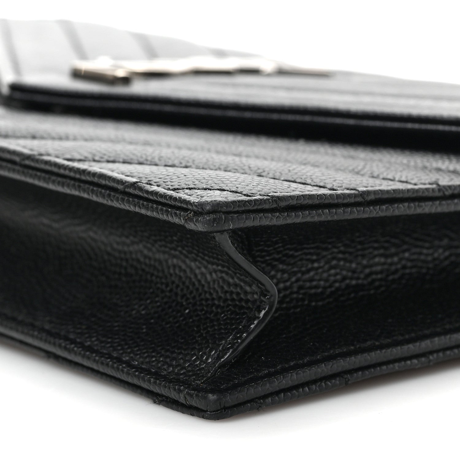 Saint Laurent Grain De Poudre Matelasse Chevron Monogram Envelope Chain Wallet Black 7 of 7