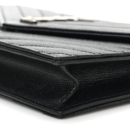 Saint Laurent Grain De Poudre Matelasse Chevron Monogram Envelope Chain Wallet Black 7 of 7