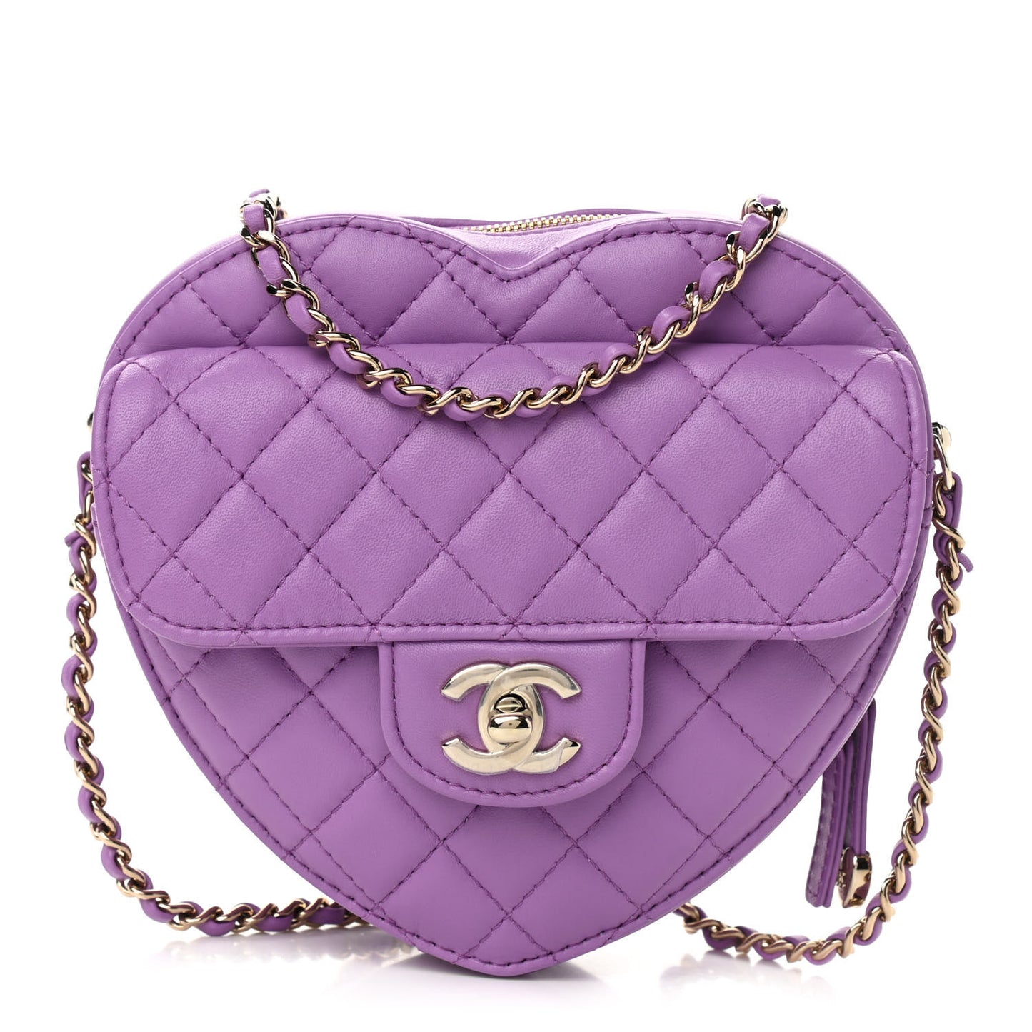 Lambskin Quilted CC In Love Heart Bag Purple