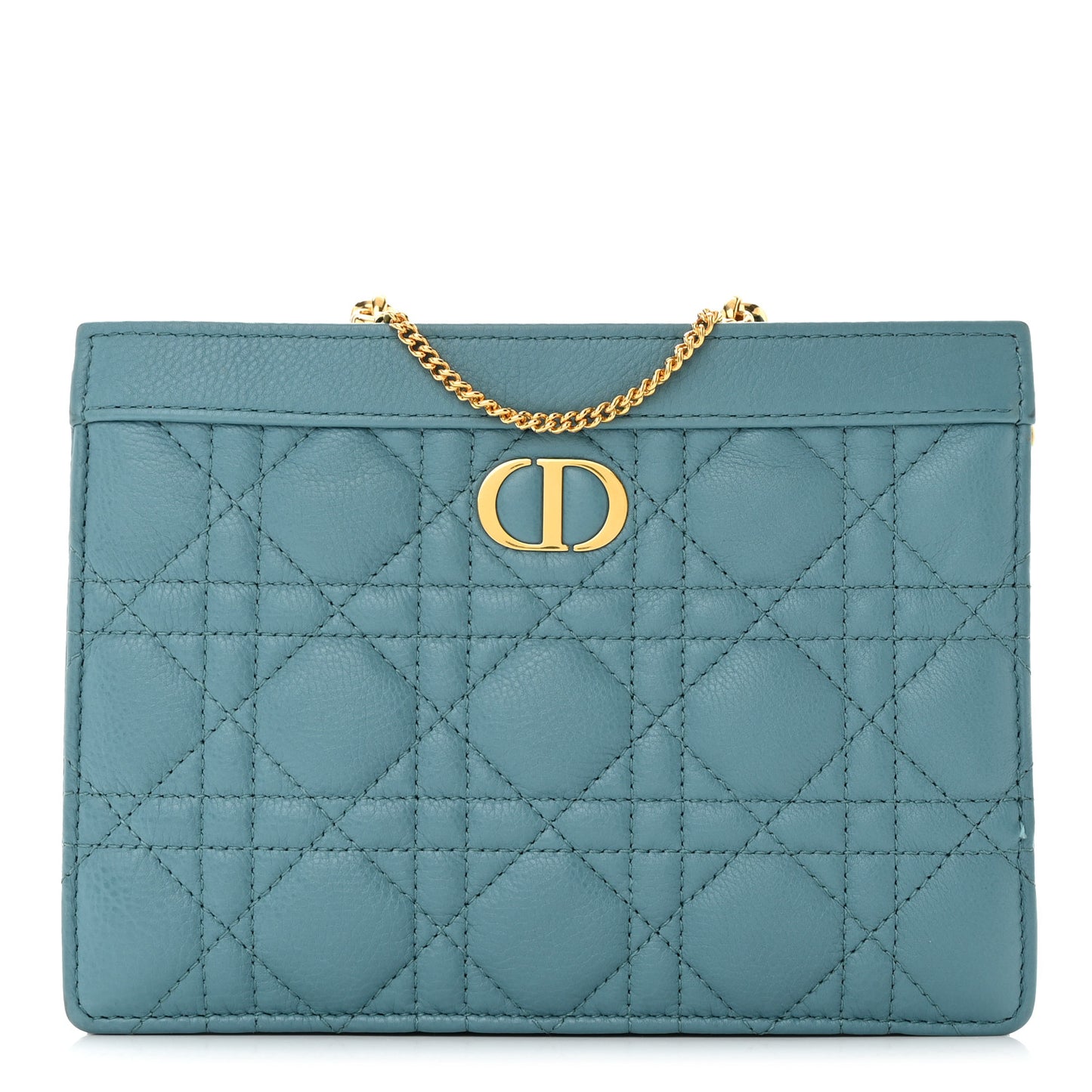 Calfskin Cannage Caro Zipped Pouch With Chain Cloud Blue