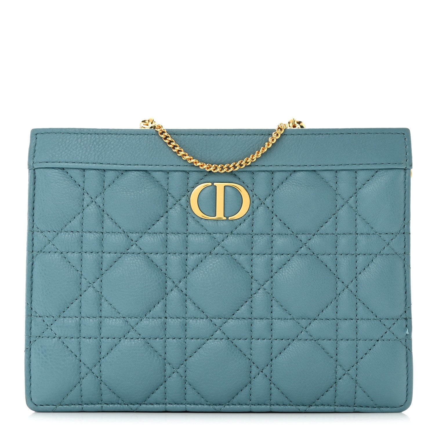 Christian Dior Calfskin Cannage Caro Zipped Pouch With Chain Cloud Blue 1 of 14