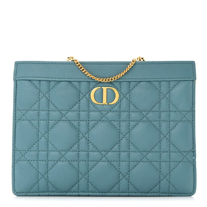 Christian Dior Calfskin Cannage Caro Zipped Pouch With Chain Cloud Blue 1 of 14