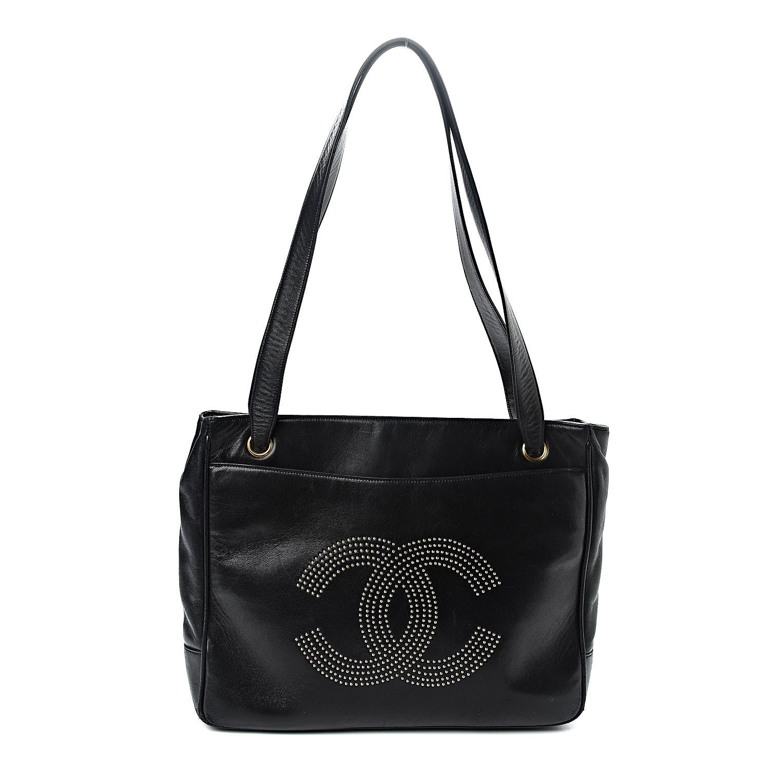Chanel Lambskin Studded CC Tote Black 1 of 14
