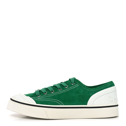 Chanel Suede Calfskin Lace Up Cap Toe Sneakers 39.5 Green 1 of 7