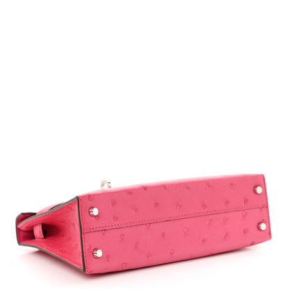 Hermes Ostrich Kelly Sellier Mini 20 Rose Tyrien 4 of 12