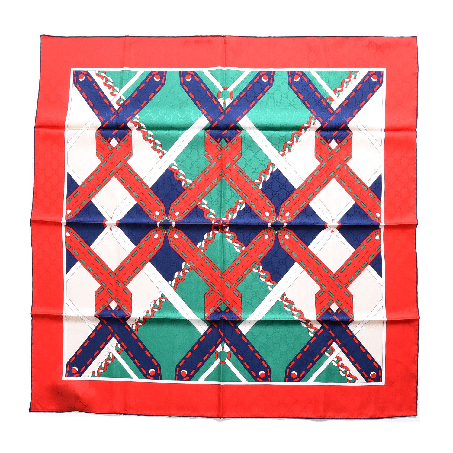 Gucci Silk Chain Argyle Square Scarf Emerald Red 1 of 4