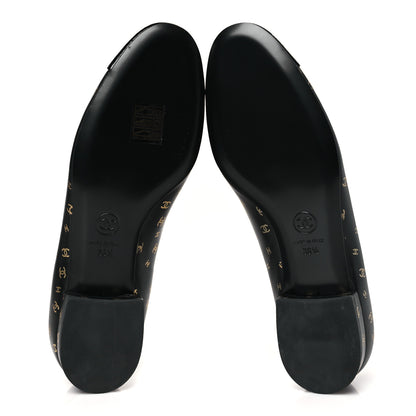 Chanel Lambskin Patent Calfskin Printed CC Cap Toe Ballerina Flats 36.5 Black Gold 5 of 9