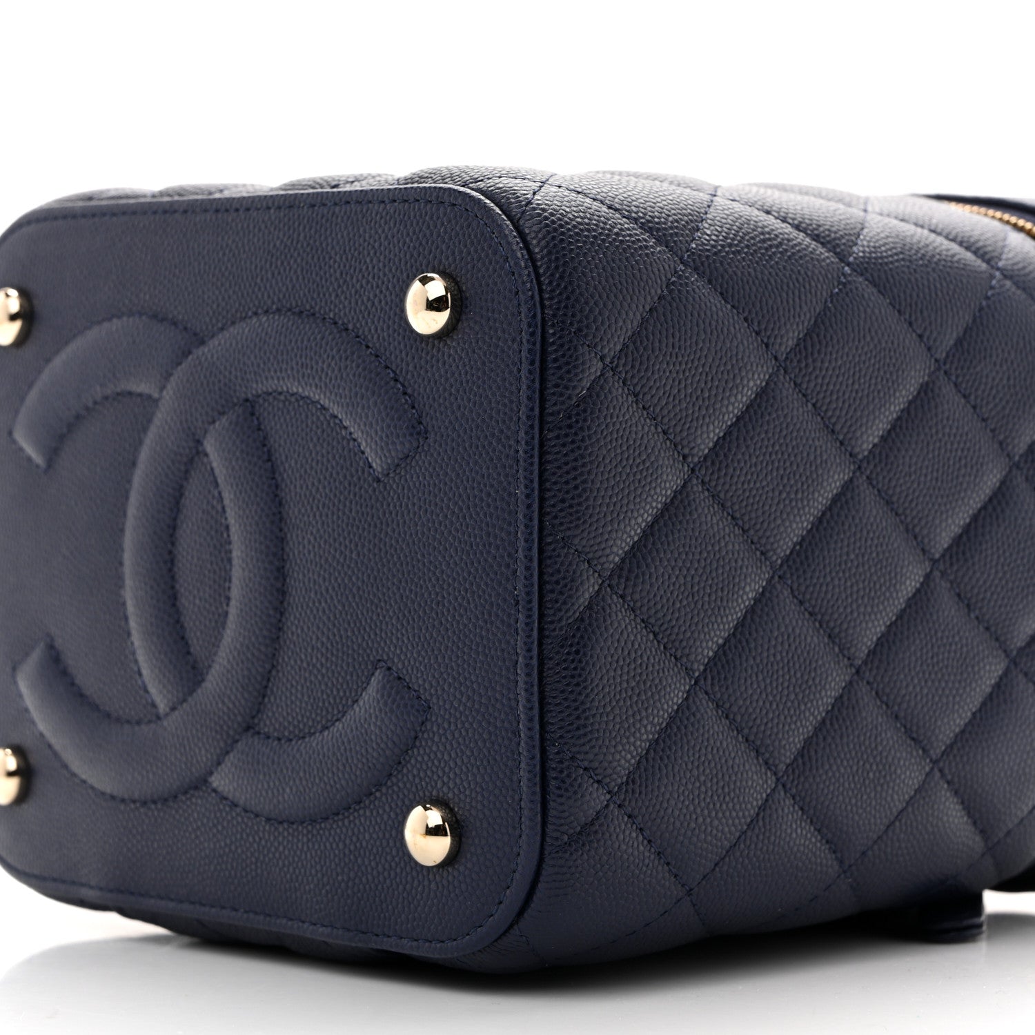 Chanel Caviar Quilted Small Top Handle Vanity Case With Chain Navy Blue 10 of 10