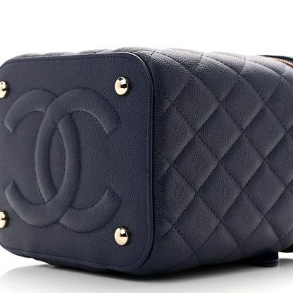 Chanel Caviar Quilted Small Top Handle Vanity Case With Chain Navy Blue 10 of 10