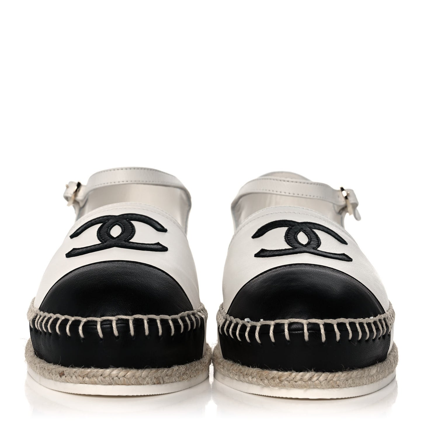Lambskin Cap Toe CC Espadrille Sandals 37 White Black