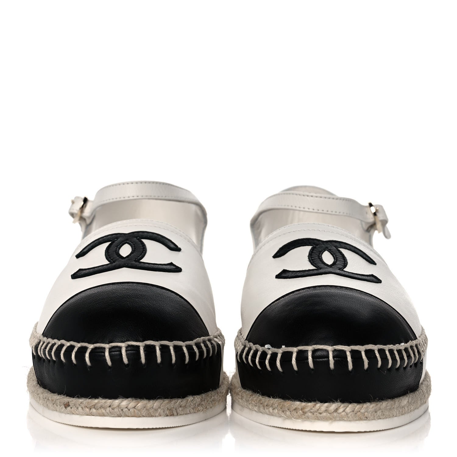Chanel Lambskin Cap Toe CC Espadrille Sandals 37 White Black 2 of 11