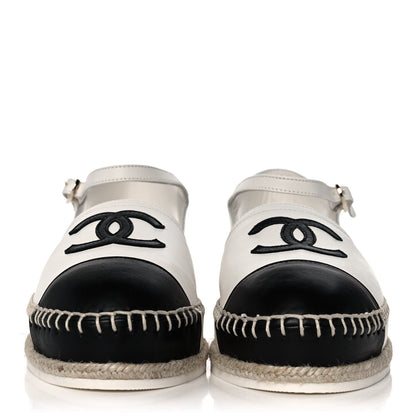 Chanel Lambskin Cap Toe CC Espadrille Sandals 37 White Black 2 of 11