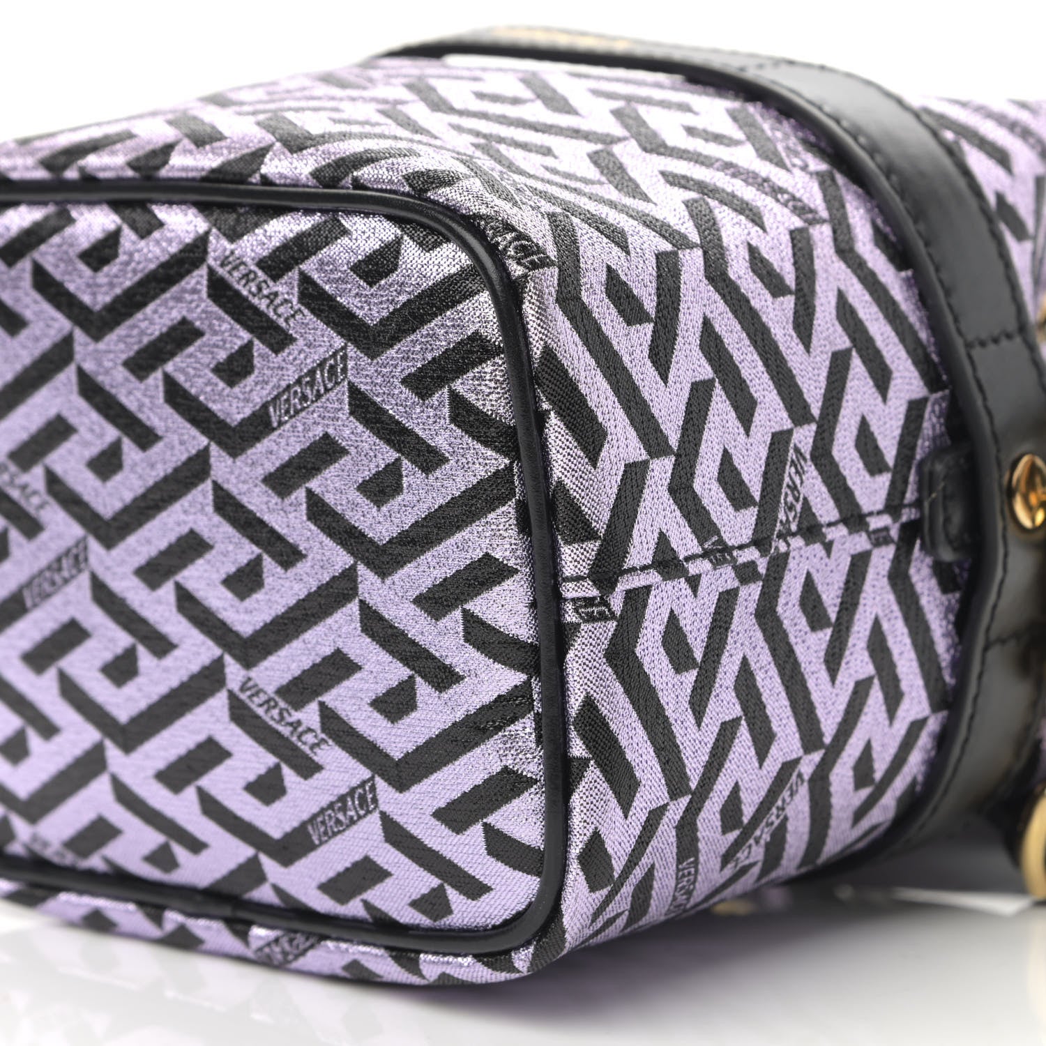 Versace Coated Canvas La Greca Glitter Print Mini Bucket Bag Orchid Black 10 of 11