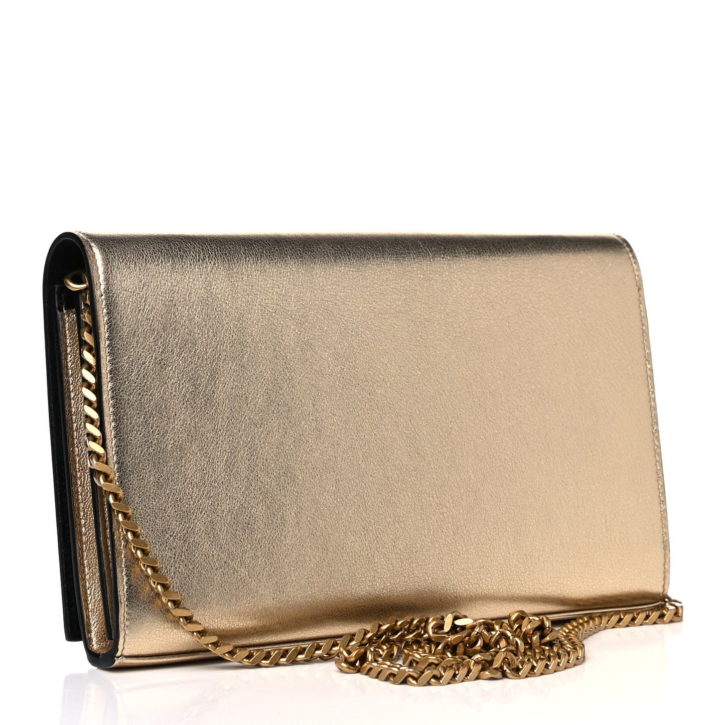 Metallic Calfskin Monogram Chain Wallet Gold