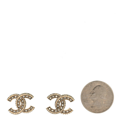 Chanel Crystal CC Stud Earrings Gold 2 of 4