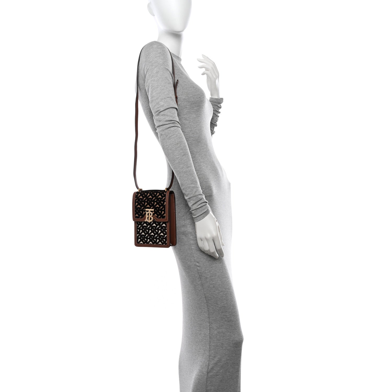 Burberry Velvet TB Mini Robin Crossbody Brown Black 2 of 9