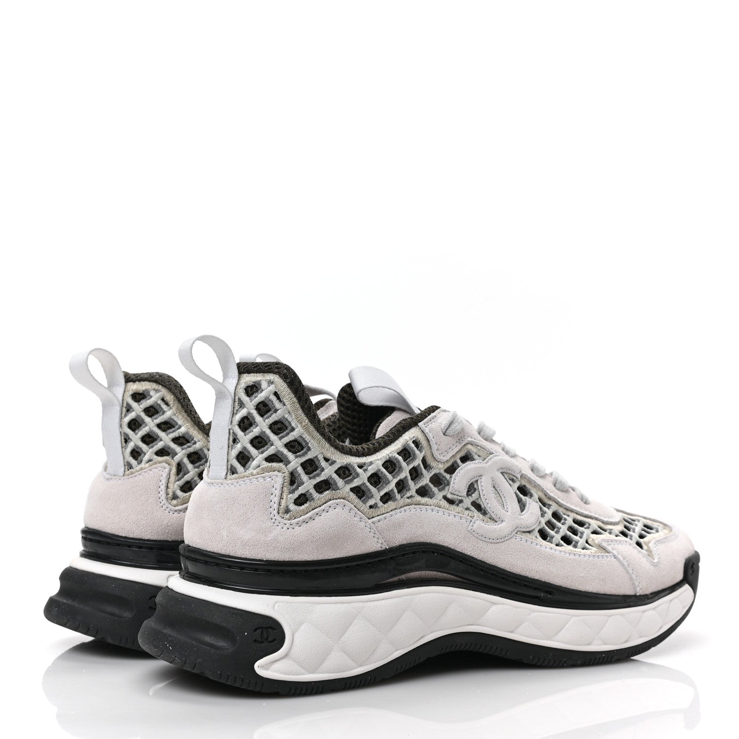 Chanel Suede Calfskin Embroidered CC Sneakers 40 Ecru Light Gray 4 of 8