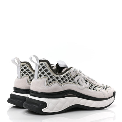 Chanel Suede Calfskin Embroidered CC Sneakers 40 Ecru Light Gray 4 of 8