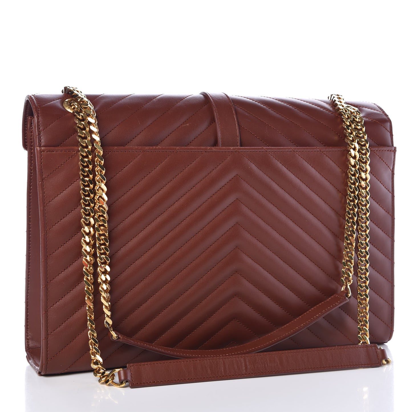 Smooth Calfskin Matelasse Chevron Large Monogram Satchel Brown