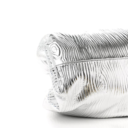 Bottega Veneta Metallic Bark Calfskin Embossed The Pouch Oversized Clutch Silver 8 of 9