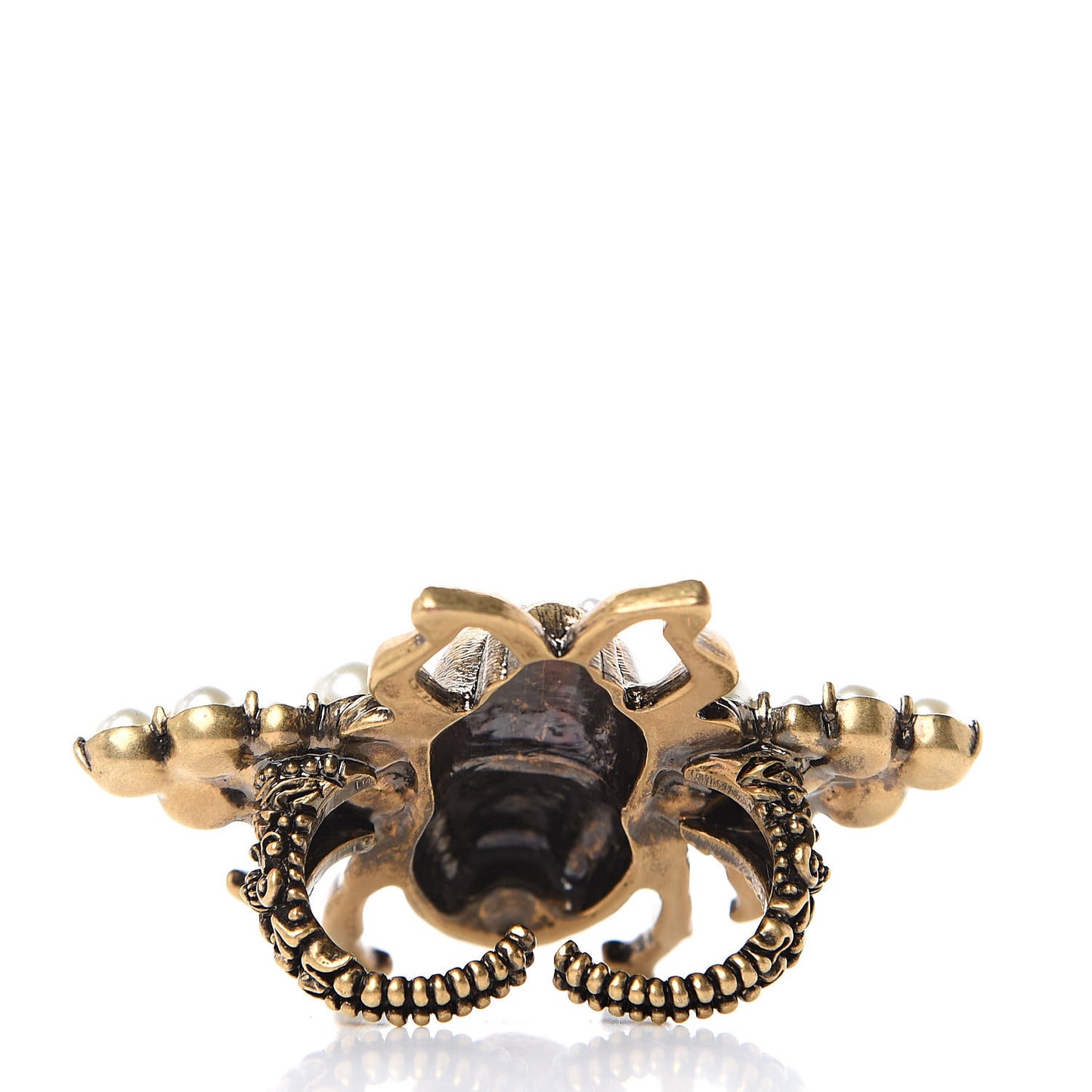 Crystal Pearl Enamel Bee Multifinger Ring Ruby
